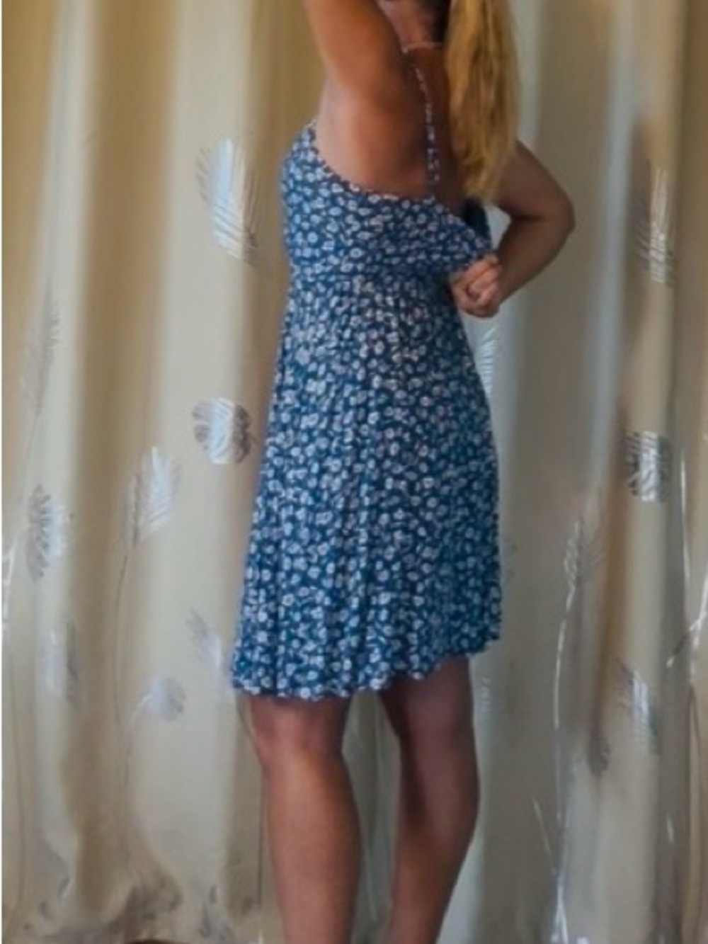 Old Navy Blue Floral Slip Dress with White Daisy Print - Picture 7 of 11